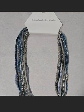 Christopher & Banks Blue Multi-Strand Mixed Bead Necklace with Silver Accents